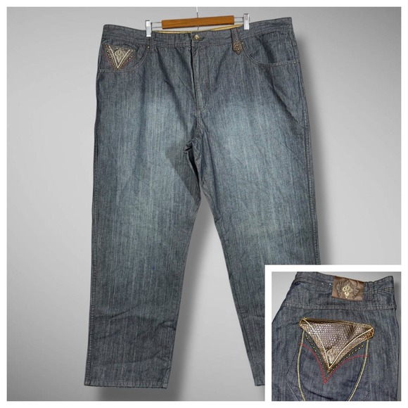 Vtg Pelle Pelle Jeans Size 48x34 Dark Loose Baggy Streetwear Hip Hop Grunge‎ Y2K - Picture 1 of 16